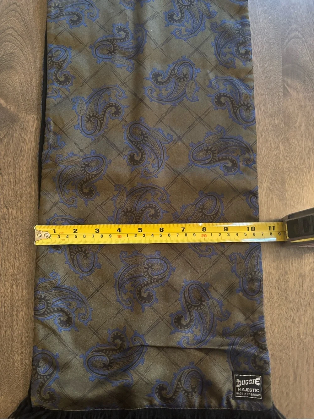 Duggie Majestic Vintage Olive/Blue Paisley Silk/Wool w/ Fringe Opera Scarf